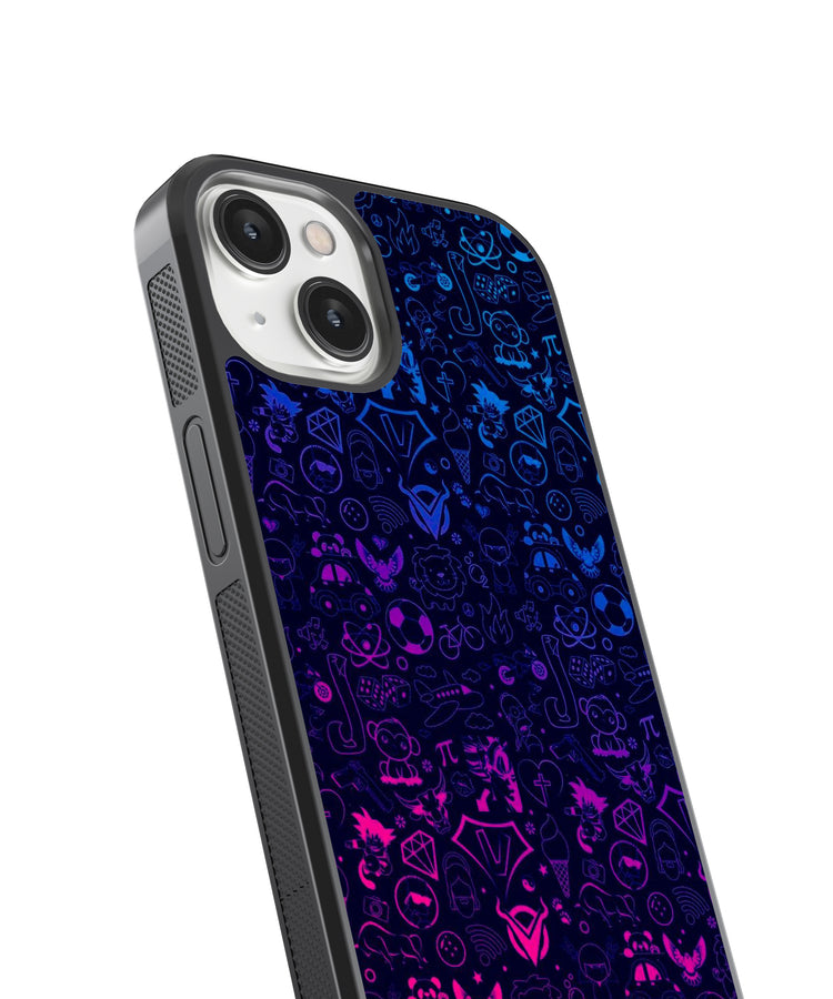 StayCase blur art phone case with vibrant blue and purple abstract doodle design on black frame