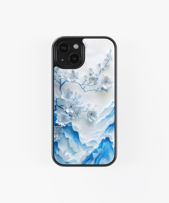 Frosted Blue Blossom 3D Art Glass Phone Case