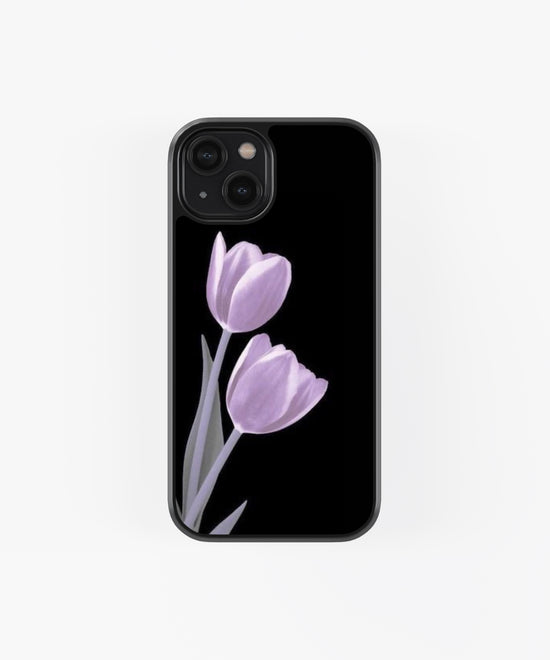 Black Background Flower Theme Glass Phone case