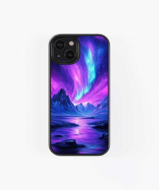 Aurora over Snowy Mountains Glass phone case