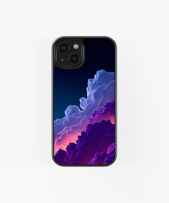 Black with color full sky aurora design glass phone case