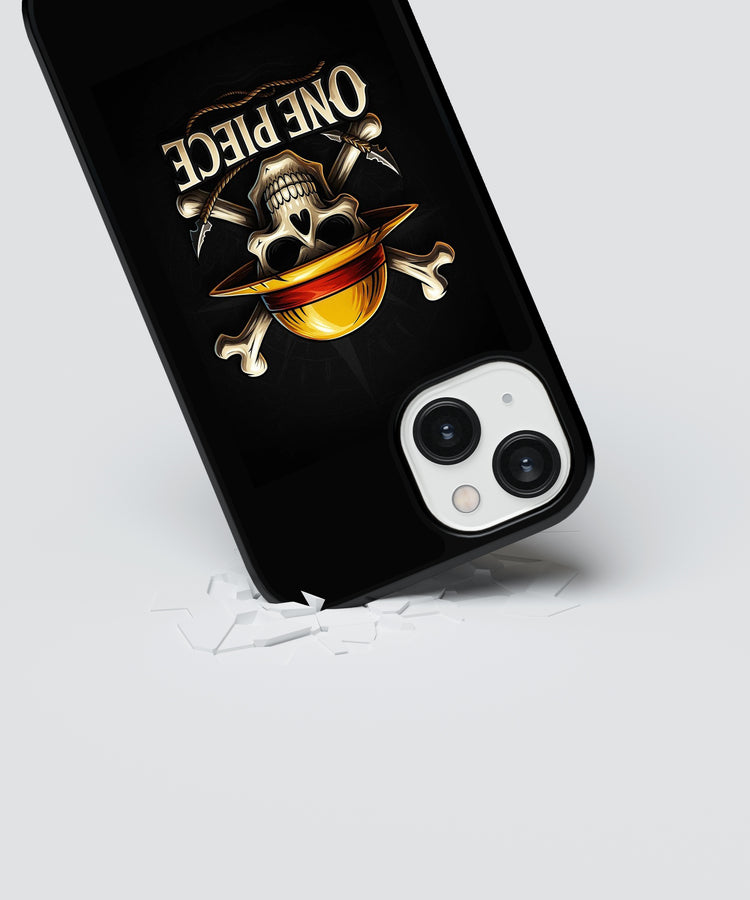 StayCase one piece anime phone case with skull and straw hat design on black background