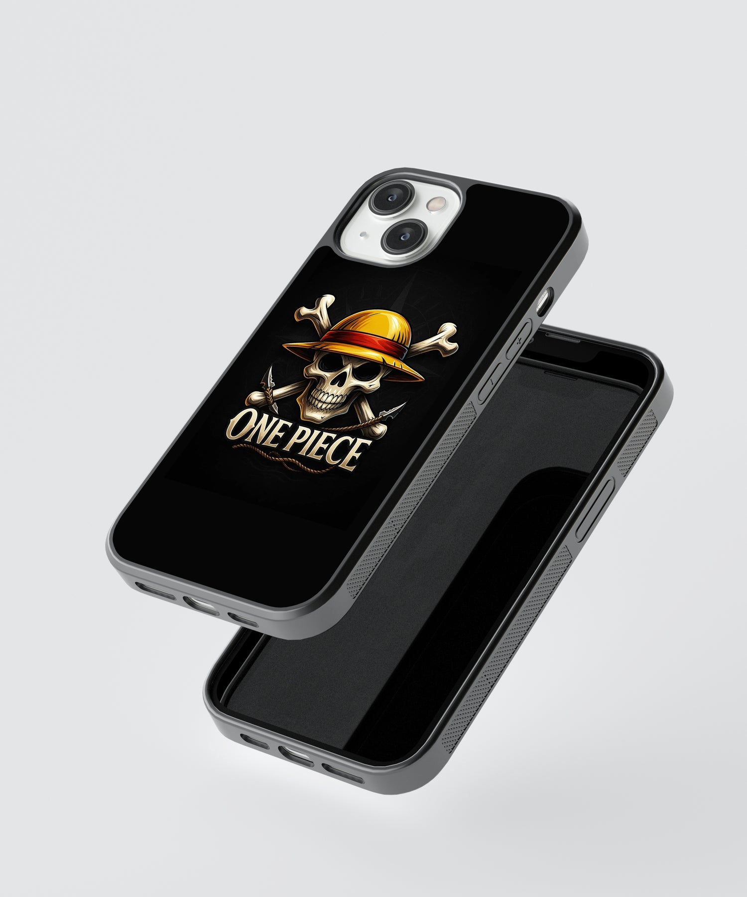 StayCase one piece anime phone case with black background and iconic skull hat design