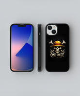 StayCase one piece anime phone case with black background and skull wearing straw hat design