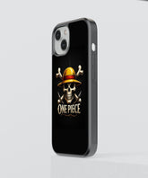 StayCase one piece anime phone case featuring a skull with a straw hat on a black background