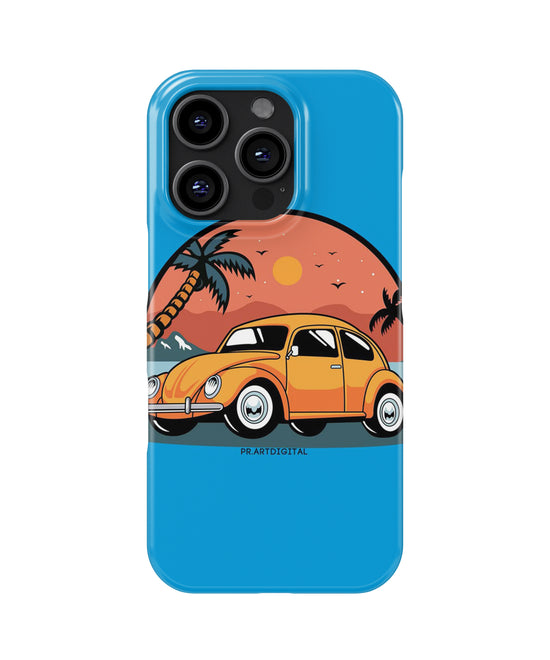 "Retro Sunset Drive" Snap Phone Case - Vintage Beetle & Tropical Vector Art