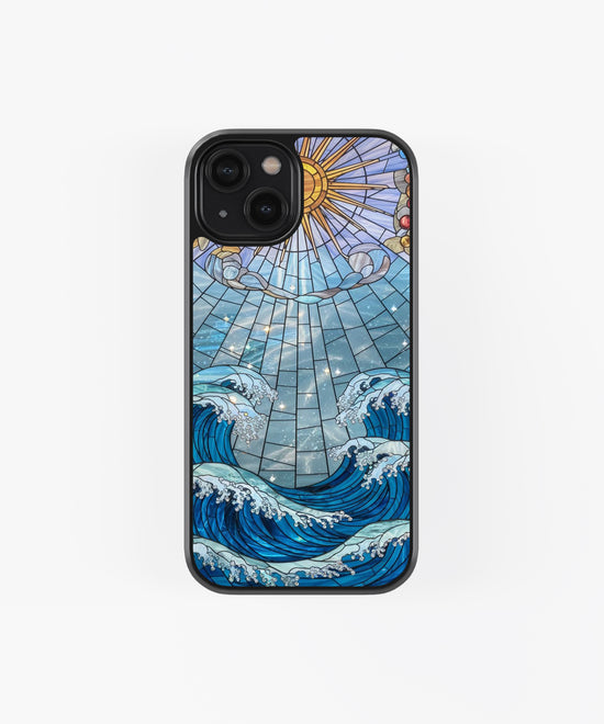 "Stained Glass Serenity" Phone Case - Celestial Sun & Great Waves Art