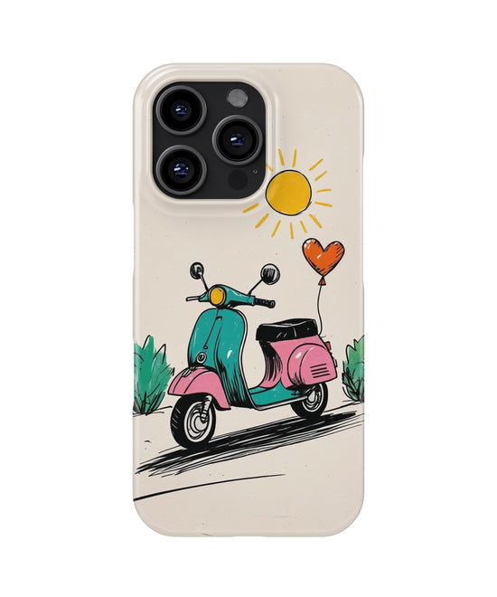 💖 "Summer Scooter Sketch" Snap Phone Case - Hand-Drawn Vespa & Heart Balloon