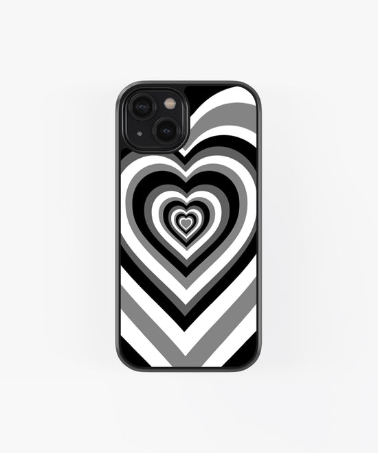 black & white theme hearting glass phone case