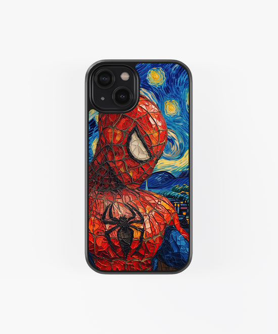 "Spider-Verse Starry Night" glass Phone Case - Impressionist Mosaic Hero Art