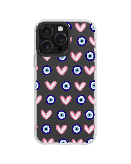 Evil eyes with color heart clear silicone phone case