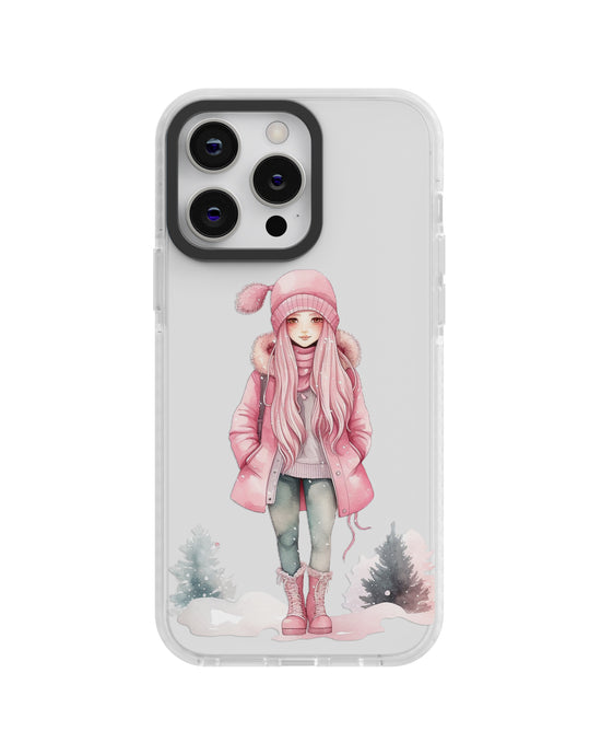 ❄️ Premium Silicone Phone Case – Winter Pink Girl Art