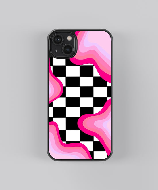 🏁 "Psychedelic Checkmate" - Wavy Checkerboard Glass Phone Case 🌊✨