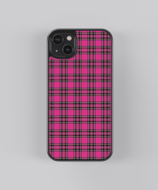 💖 Pink Plaid Glass Phone Case – Stylish, Bold & Scratch-Resistant