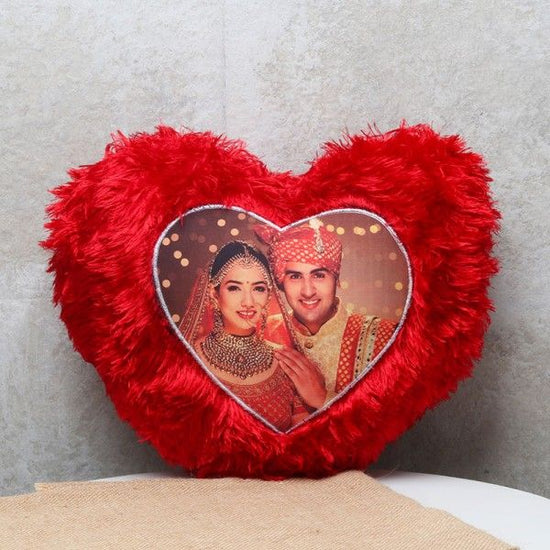 🛍️ Personalized Red Heart-Shaped Fur Cushion