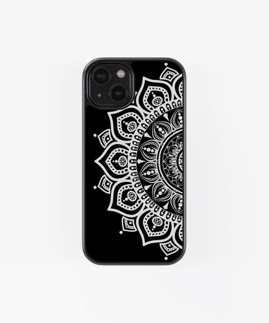 Black Mandala Art Glossy Phone Case – Minimal Spiritual Design Premium Glass Mobile Cover