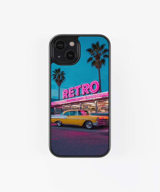🌴 Retro Neon Diner Aesthetic Glass Phone Case
