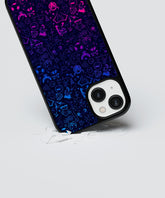 StayCase blur art phone case with gradient blue and purple gaming icons design on smartphone