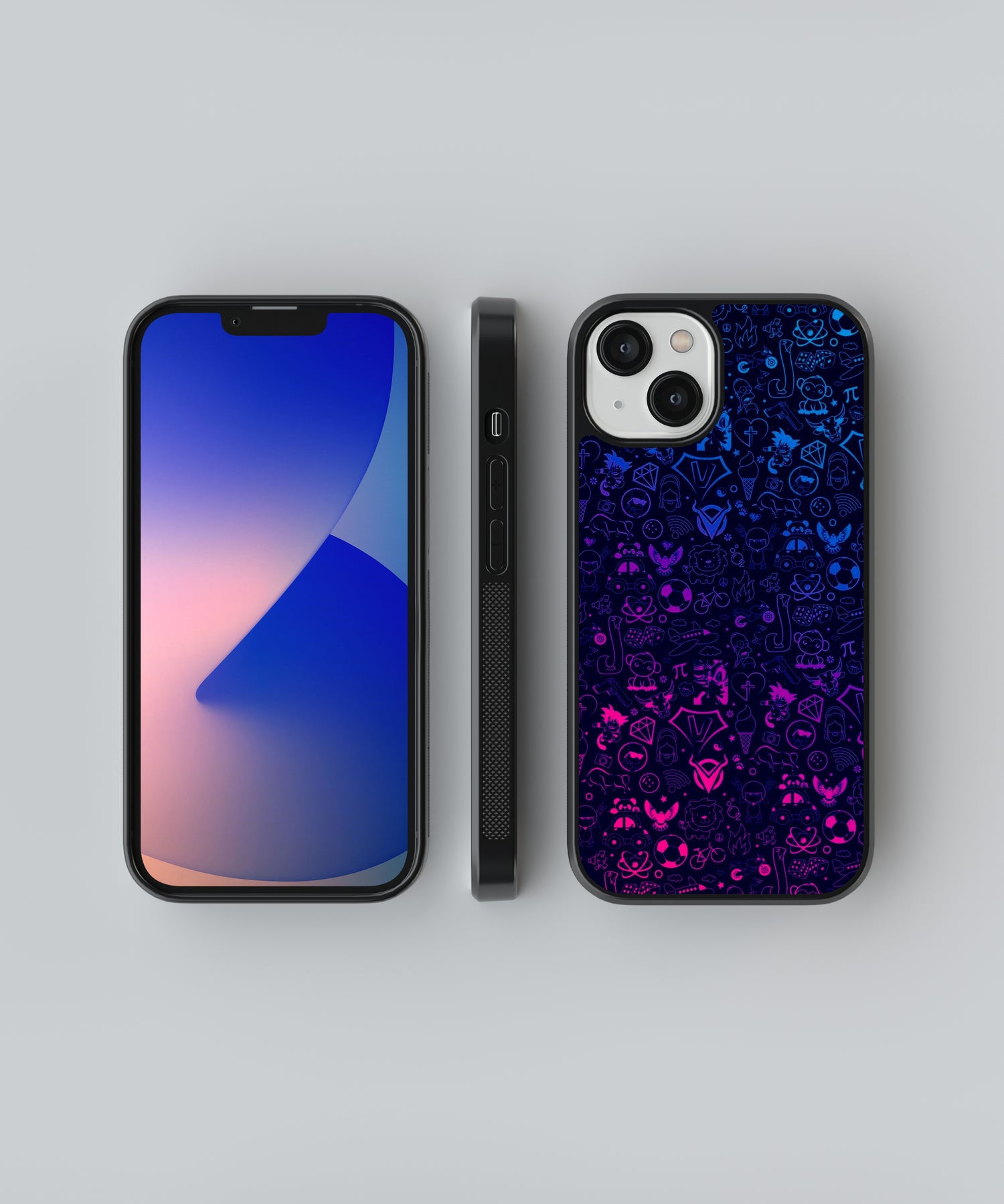 StayCase blur art phone case with blue and pink gradient doodle design on iPhone