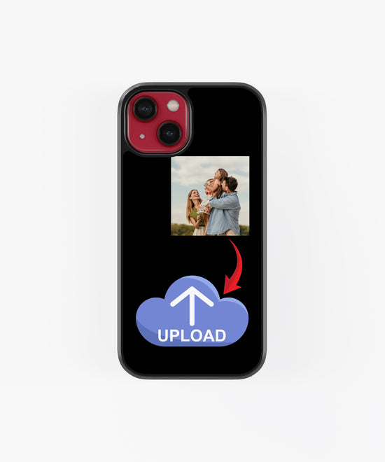 StayCase custom glass phone case with photo upload feature shown on black iPhone case